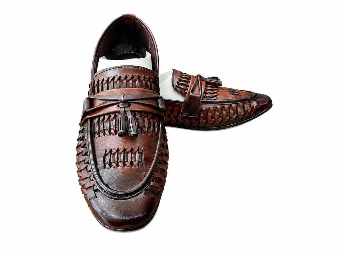 Handwoven Burnished Brown Leather Loafers with Antique Gold Bit Buckle – Modern Dandy Series