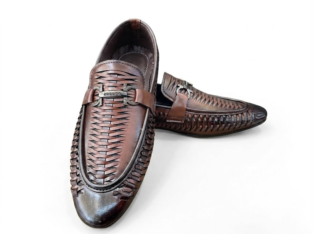 Handwoven Burnished Brown Leather Loafers with Antique Gold Bit Buckle – Modern Dandy Series